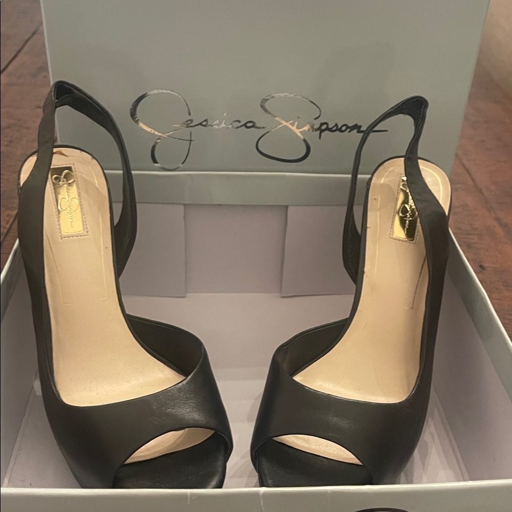 Jessica Simpson Sabella Slingback Heels Black Soft Nappa Silk